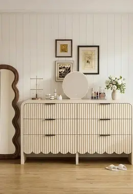 Fluted 6 Drawer Dresser for Bedroom with Wave Texture Design