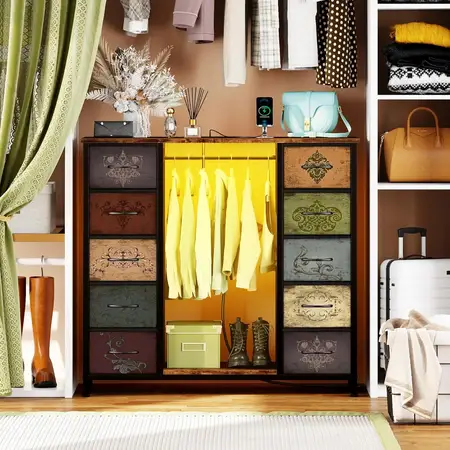 VASICAR Dresser for Bedroom with Hanging Rack for Living Room