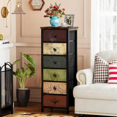 VASICAR Tall Dresser with 6 Drawers Fabric Dresser Nightstand