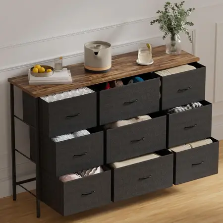 VASICAR Wide TV Stand for Bedroom Dresser with 9 Deep Drawers